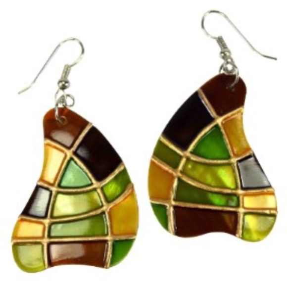 NEW! YELLOW, GREEN & BROWN ABSTRACT EARRINGS SET - Picture 1 of 1